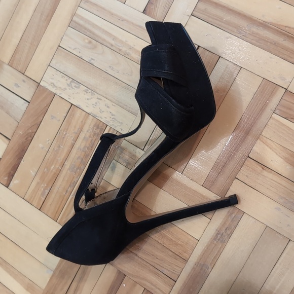 Zara suede platform 5" heel T strap sandals size 38 - Picture 10 of 13